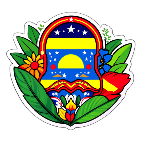 Яркие графические элементы, символизирующие разнообразие природы и культуры Венесуэлы