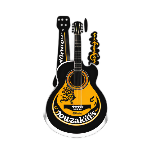 Αναπαραγωγή του ήχου μπουζουκιού με τη φράση 'Mouzakitīs' γραμμένη σε κιθάρα