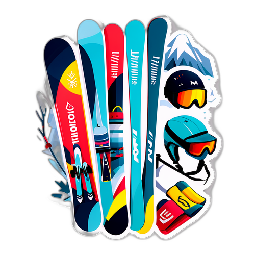 Kolorowa ilustracja sprzętu sportowego zimowego na Milan-Cortina 2026