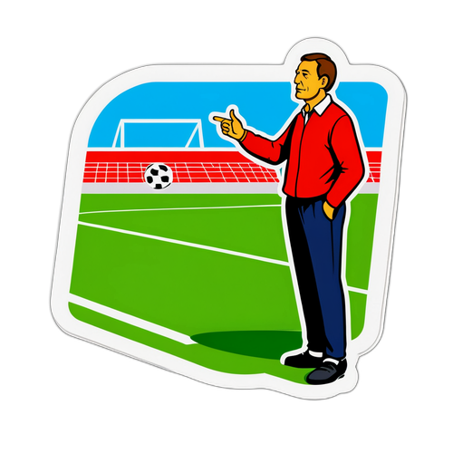 Pegatina del entrenador Comesaña dando instrucciones en el campo de fútbol