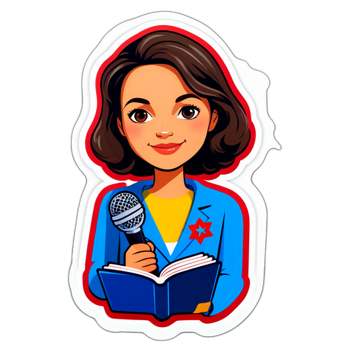 Manon Aubry avec un livre et un micro