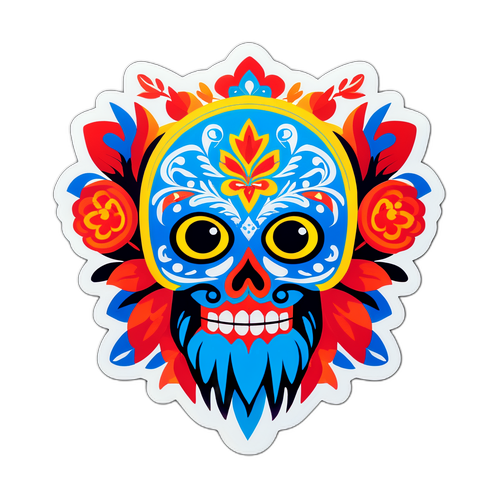 Наклейка, объединяющая элементы русской фольклора и современной поп-культуры