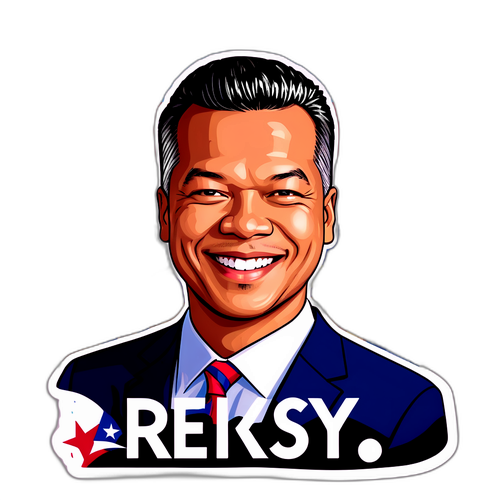Patriottische Sticker van Alex Padilla met Vlag en Glimlach