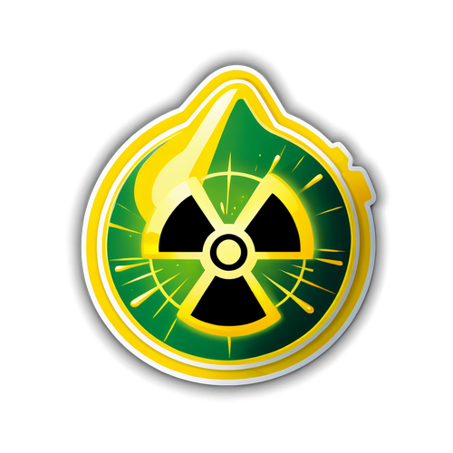 Stralende Uranium Sticker met Boodschap over Kernenergie