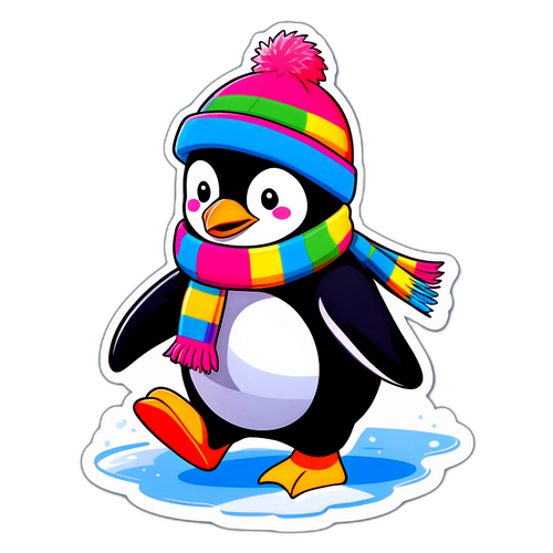 Penguin Comel Meluncur di Ais