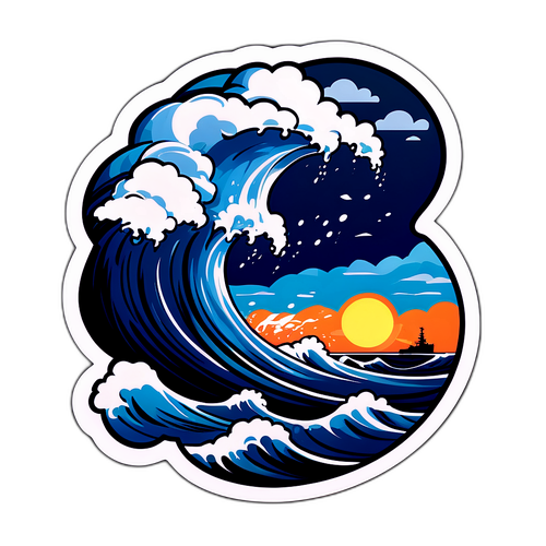Sticker van een stormachtige zee met een spreekwolk