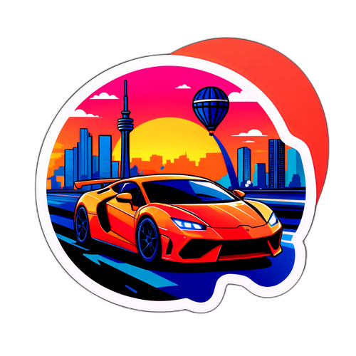 Autocollant inspiré de GTA 6 avec des voitures de sport et des paysages urbains colorés