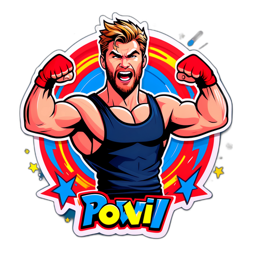 Energetic Cartoon of Flexing Hero