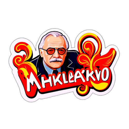 Минималистичный дизайн слова "Михалков" с фильмом на заднем плане