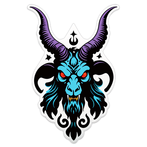 Baphomet Illustration with Horns and Glowing Eyes