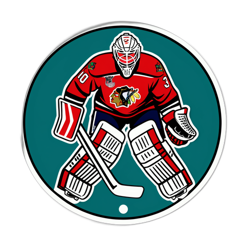 Наклейка с изображением хоккейного воротаря и шайбы