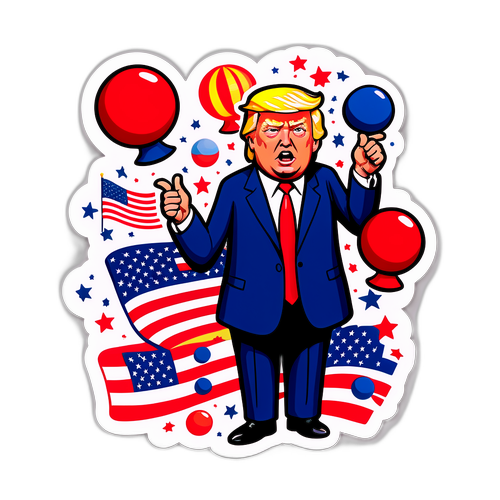 Autocollant humoristique de Trump jonglant avec les tensions internationales