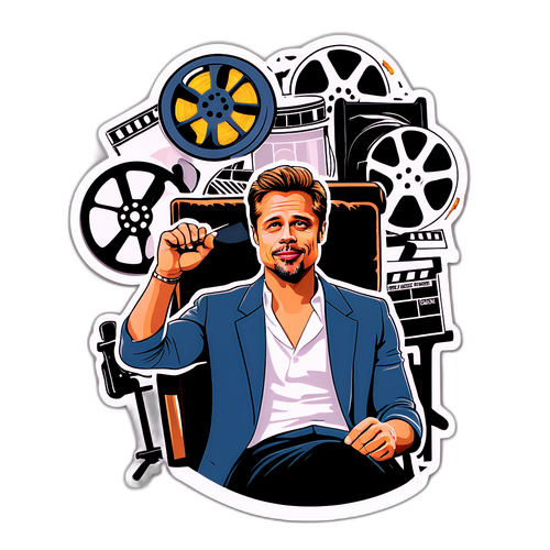 Stickers af Brad Pitt med filmruller og instruktørstole