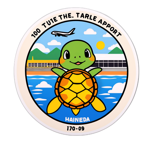 ハネダ空港の飛んでいるカメのかわいいステッカー