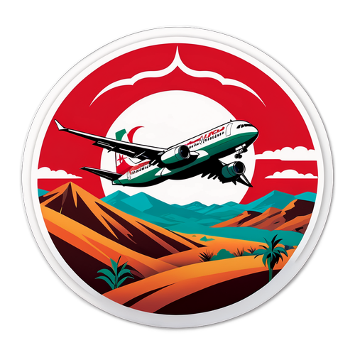 Autocollant d'un avion Royal Air Maroc sur un paysage marocain emblématique
