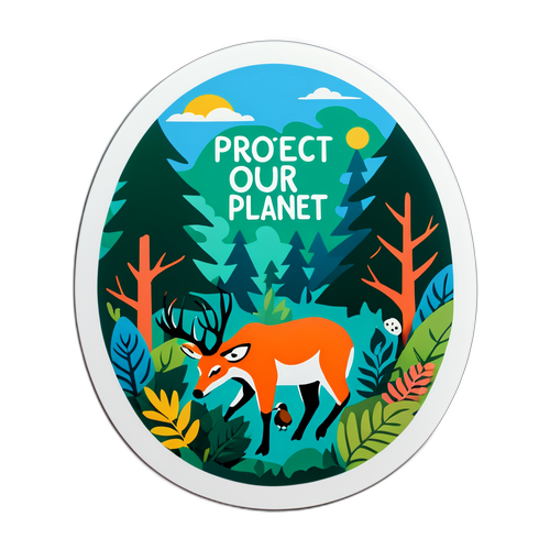 Isang Eco-Friendly na Sticker na may Vibrant Forest Scene