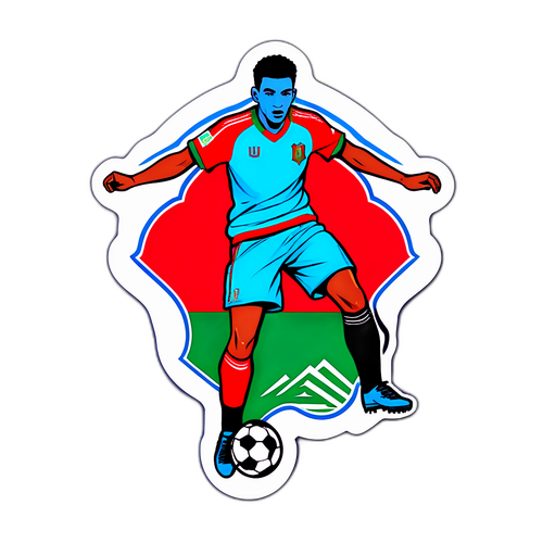 Sticker représentant l'équipe de football U20 du Maroc en action