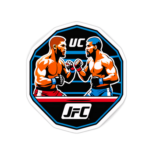 Стикер с логотипом UFC и изображением бойцов в октагоне