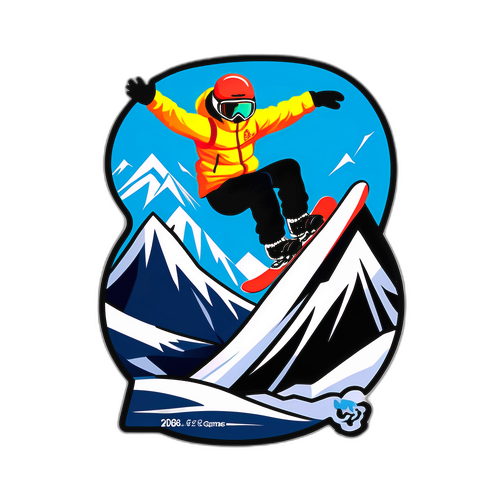Sticker met snowboarder op een bergtop