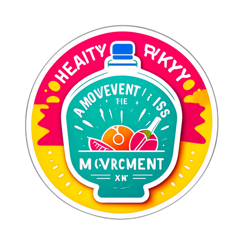 A sticker van een gezonde levensstijl met sport en voeding