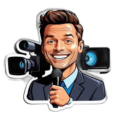 Cheerful Cartoon of Ryan Seacrest