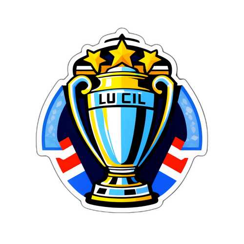 Sticker Trofi UCL dengan Latar Belakang Stadium Ikonik