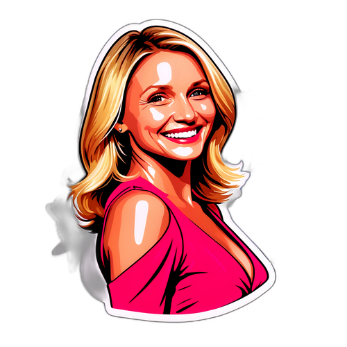 Autocollant de Cameron Diaz avec un fond lumineux et des étoiles