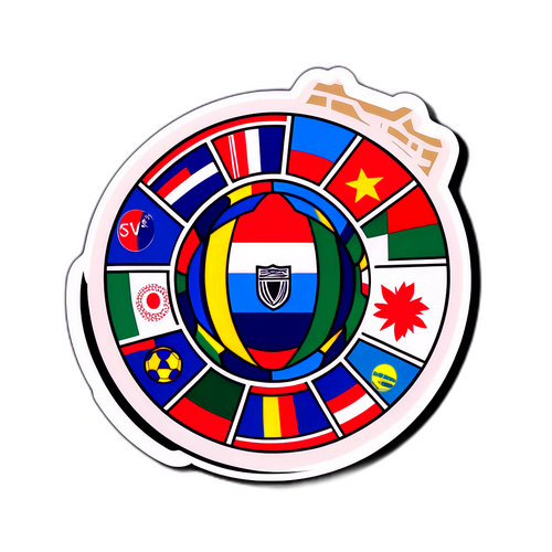 Sticker que simboliza la unión de culturas a través del fútbol