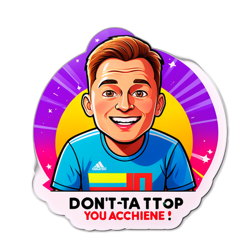 Наклейка с ярким и энергичным фоном для Ильи Малинина с текстом 'Не останавливайся на достигнутом!.'