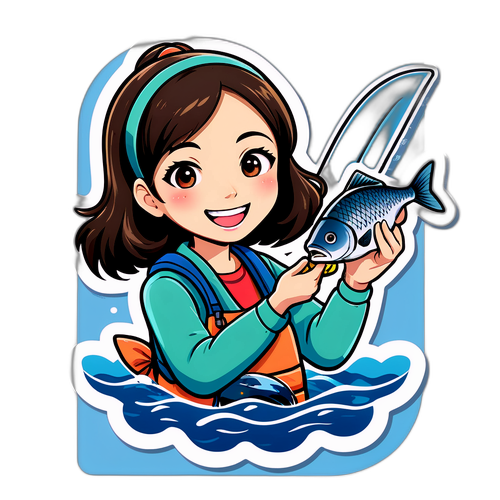 釣りをする和美のイラスト