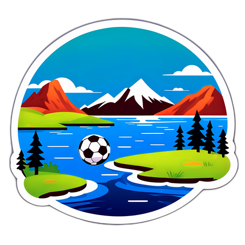 Illustration einer typischen finnischen Landschaft mit einem schwimmenden Fußball