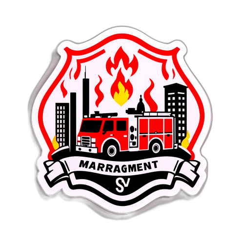 Katasztrófa kezelési jelvény tűzoltó autóval és biztonságos várossal