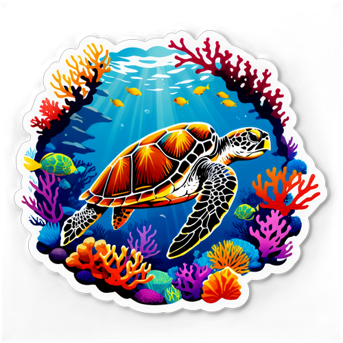 Duik in de Betovering! Deze Majestueuze Zeeschildpad Sticker zal je Hart Veroveren!