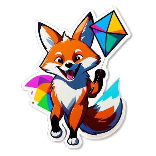 微笑的狐狸與彩色風箏貼紙