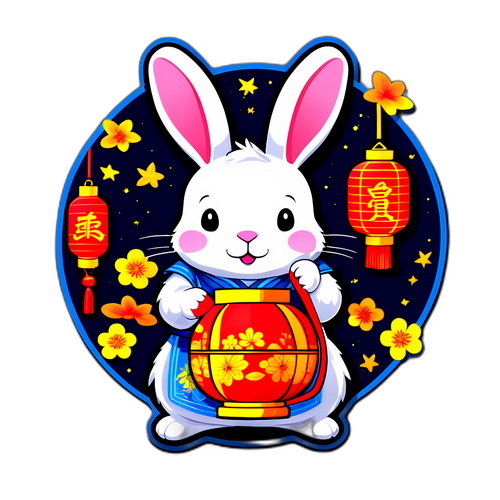 兔子與燈籠的中秋祝福
