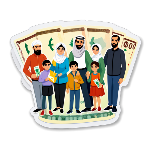 Ein Aufkleber mit einer großen syrischen Familie