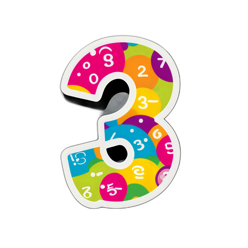 明亮色彩與圖案的數字 3 貼紙
