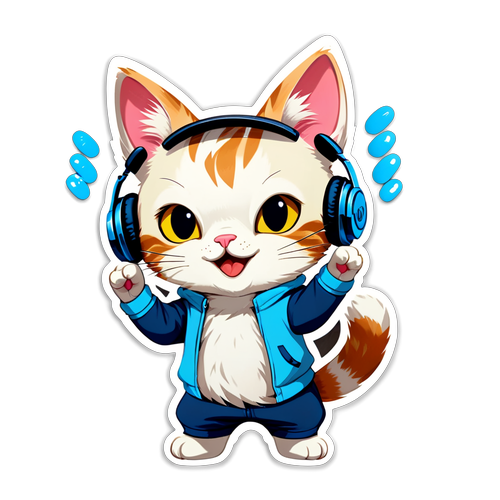 Kucing Comel dengan Headphone Menari