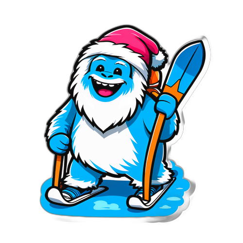 Szczęśliwy yeti na nartach