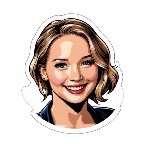 Aufkleber mit lächelnder Jennifer Lawrence im glamourösen Pose