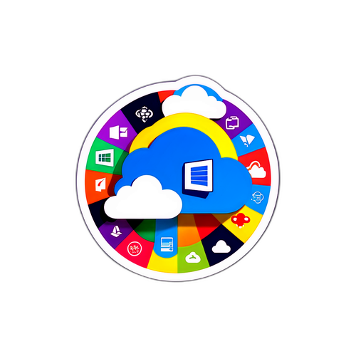 Sticker z logo Microsoft z elementami technologii chmurowej