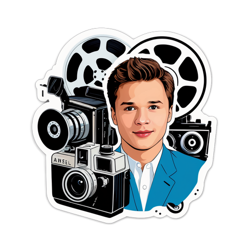 Trendy Sticker of Ansel Elgort's Signature with Vintage Film Elements