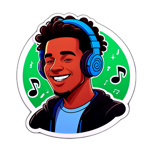 Pegatina de Spotify con un personaje disfrutando música