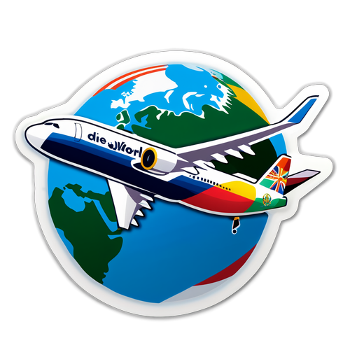 Colorful Airplane Sticker with International Flags