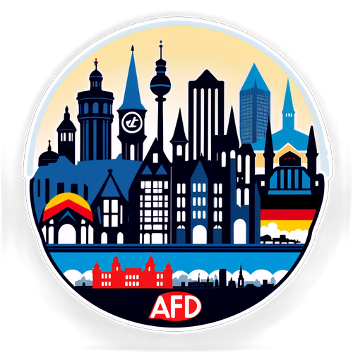 Retro sticker met AfD-logo en Duitse steden