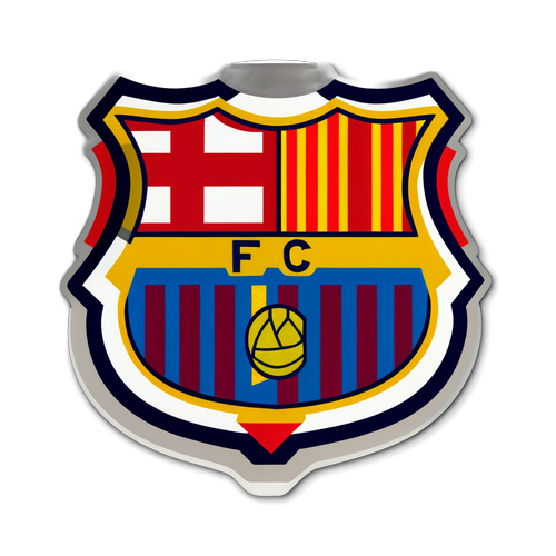 Nhãn dán biểu tượng Barcelona với logo truyền thống, thêm bóng đá và đèn sân