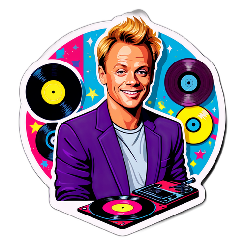 Portrait stylisé de Jason Donovan avec éléments des années 80