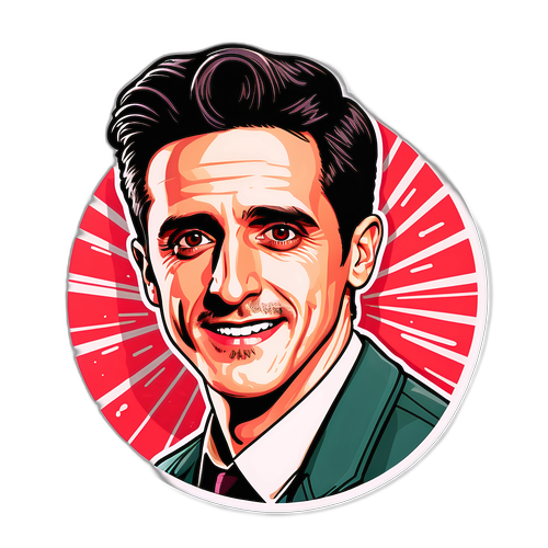 Design nálepky zobrazující charismatický výraz Jamese Ransonea