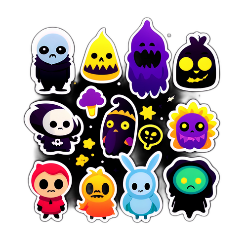 Серія веселих ілюстрацій на тему темряви з кумедними персонажами