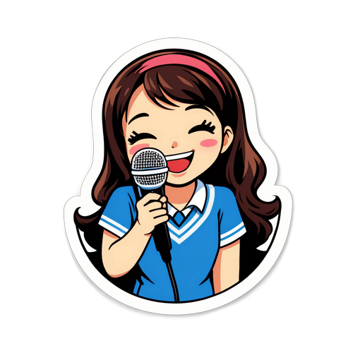 アナウンサーを象徴するマイクと微笑むかすみもりのデザイン